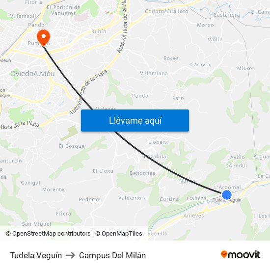 Tudela Veguín to Campus Del Milán map