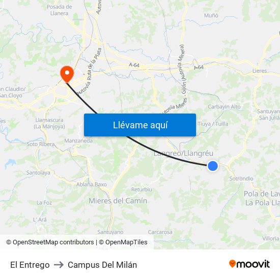 El Entrego to Campus Del Milán map