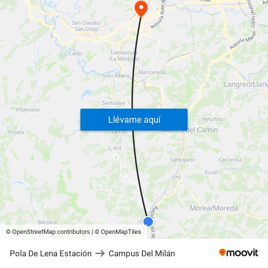 Pola De Lena Estación to Campus Del Milán map