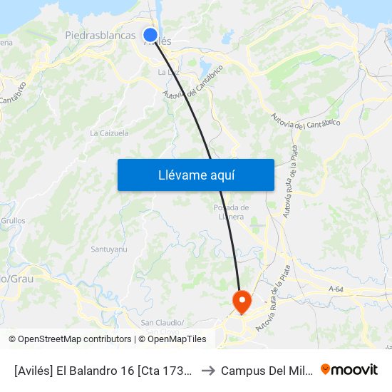[Avilés]  El Balandro 16 [Cta 17338] to Campus Del Milán map