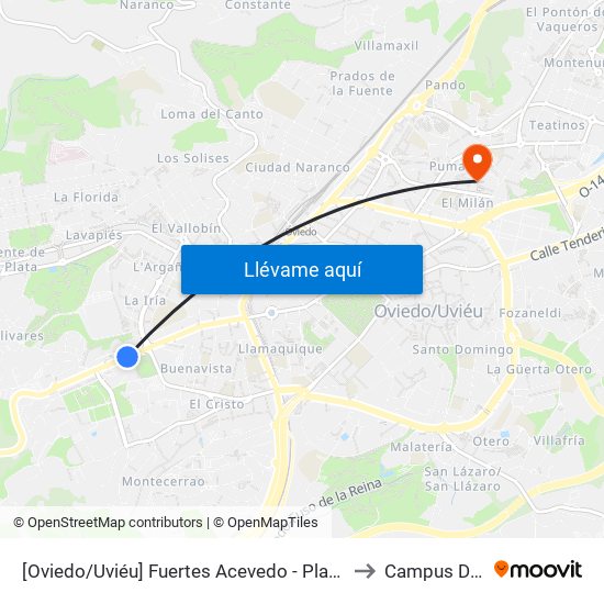 [Oviedo/Uviéu]  Fuertes Acevedo - Plaza Toros [Cta 20738] to Campus Del Milán map