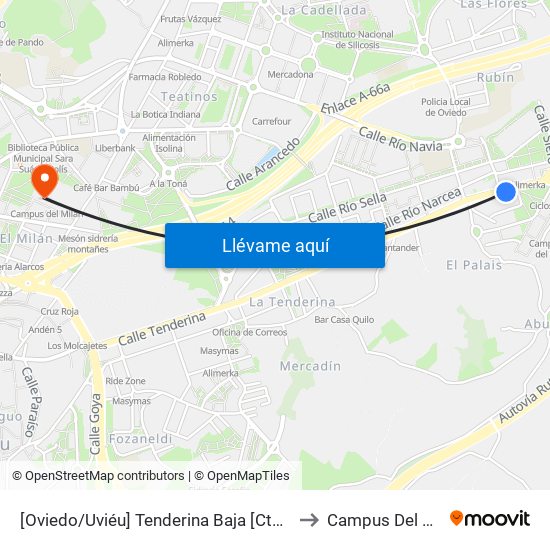 [Oviedo/Uviéu]  Tenderina Baja [Cta 20818] to Campus Del Milán map