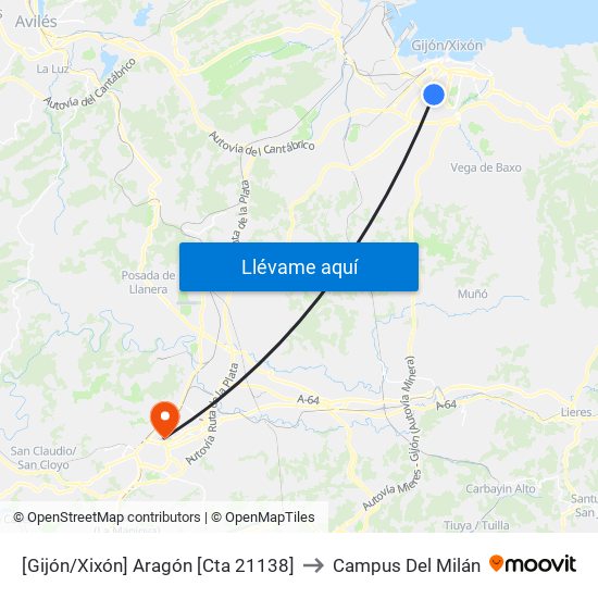 [Gijón/Xixón]  Aragón [Cta 21138] to Campus Del Milán map