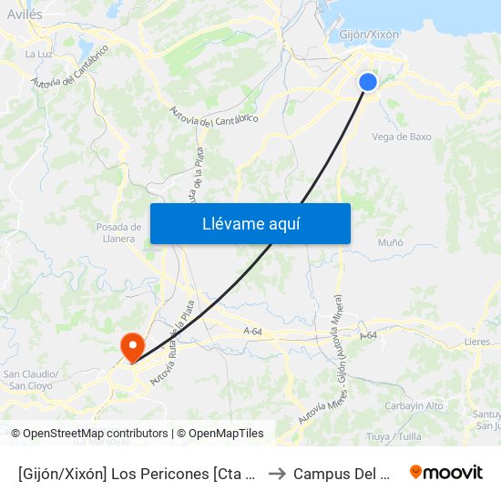 [Gijón/Xixón]  Los Pericones [Cta 21140] to Campus Del Milán map