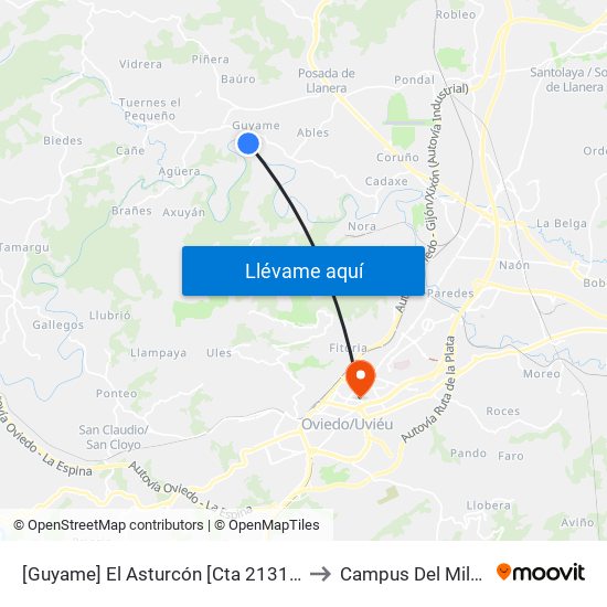 [Guyame]  El Asturcón [Cta 21318] to Campus Del Milán map
