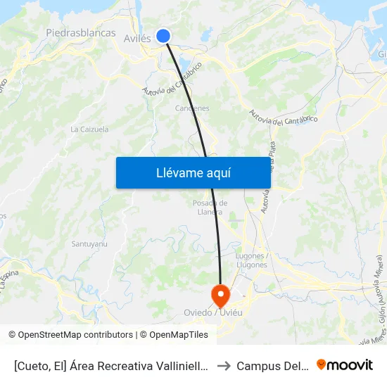 [Cueto, El]  Área Recreativa Valliniello [Cta 00249] to Campus Del Milán map