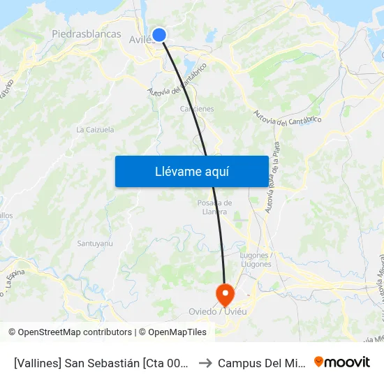 [Vallines]  San Sebastián [Cta 00264] to Campus Del Milán map