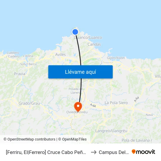 [Ferriru, El|Ferrero]  Cruce Cabo Peñas [Cta 00322] to Campus Del Milán map