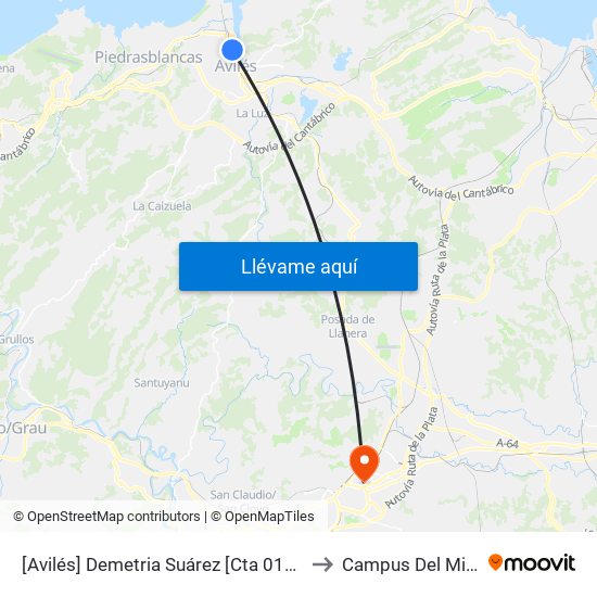 [Avilés]  Demetria Suárez [Cta 01039] to Campus Del Milán map