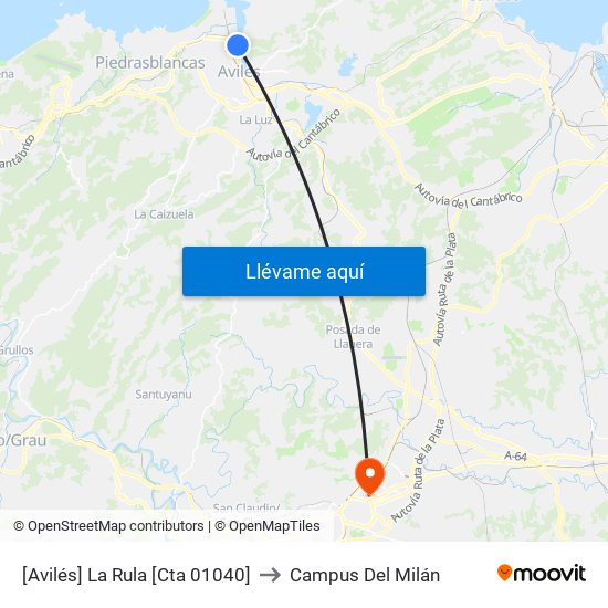 [Avilés]  La Rula [Cta 01040] to Campus Del Milán map
