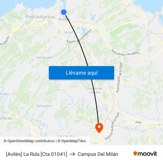 [Avilés]  La Rula [Cta 01041] to Campus Del Milán map