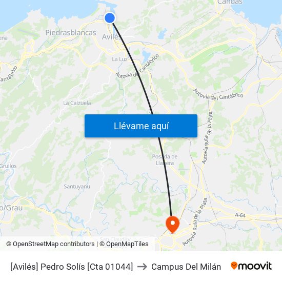 [Avilés]  Pedro Solís [Cta 01044] to Campus Del Milán map