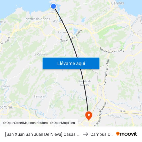 [San Xuan|San Juan De Nieva]  Casas San Juan [Cta 01060] to Campus Del Milán map