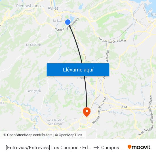 [Entrevías/Entrevíes]  Los Campos - Edificio Pradera [Cta 01076] to Campus Del Milán map