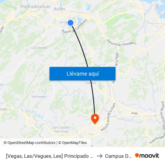 [Vegas, Las/Vegues, Les]  Principado 12 Avda [Cta 01080] to Campus Del Milán map