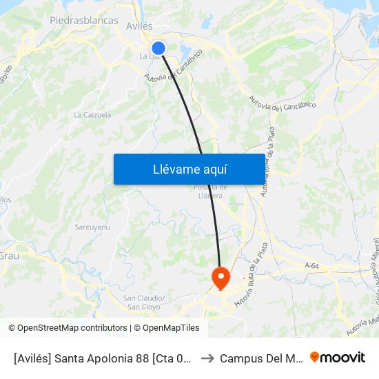 [Avilés]  Santa Apolonia 88 [Cta 01085] to Campus Del Milán map