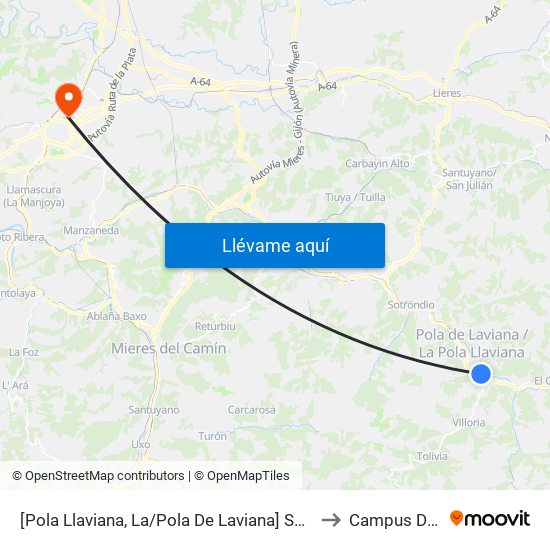 [Pola Llaviana, La/Pola De Laviana]  Solavega [Cta 01292] to Campus Del Milán map