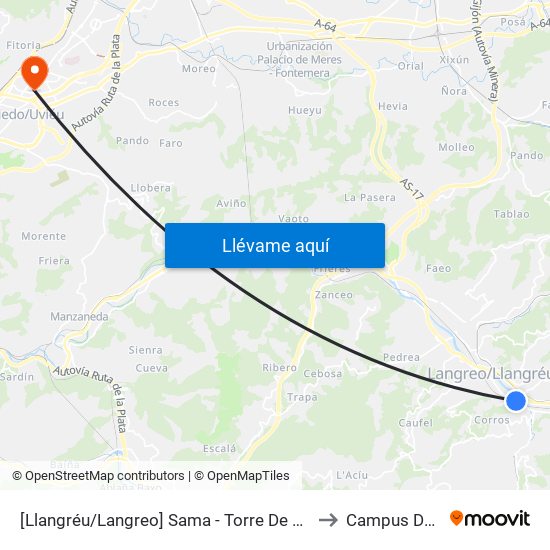 [Llangréu/Langreo]  Sama - Torre De Abajo [Cta 01295] to Campus Del Milán map