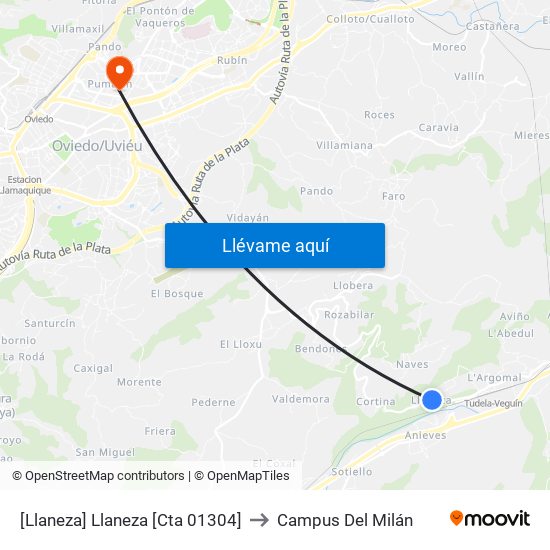 [Llaneza]  Llaneza [Cta 01304] to Campus Del Milán map