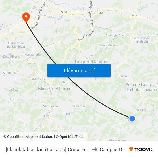 [Llanulatabla|Llanu La Tabla]  Cruce Fresneo [Cta 01327] to Campus Del Milán map