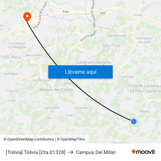 [Tolivia]  Tolivia [Cta 01328] to Campus Del Milán map