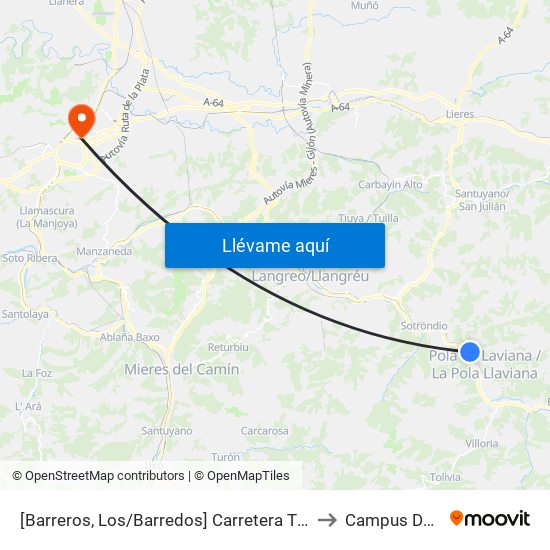 [Barreros, Los/Barredos]  Carretera Tiraña [Cta 01355] to Campus Del Milán map