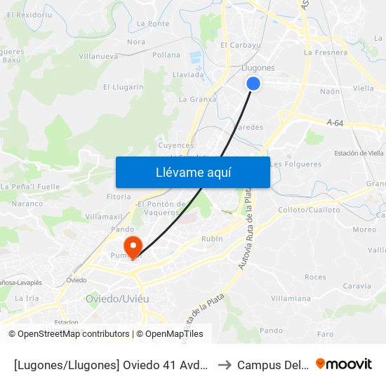[Lugones/Llugones]  Oviedo 41 Avda [Cta 02051] to Campus Del Milán map