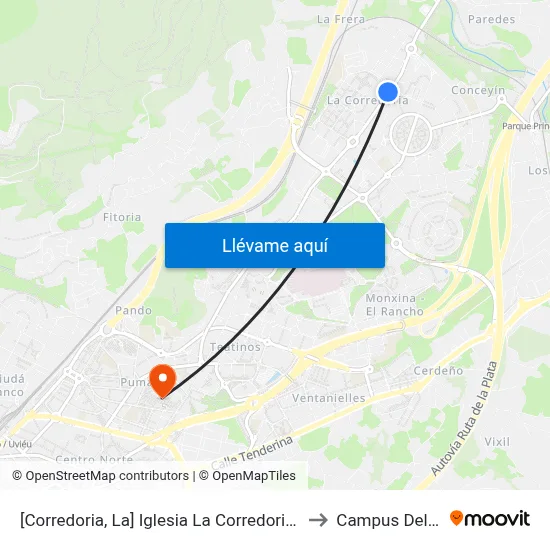 [Corredoria, La]  Iglesia La Corredoria [Cta 02053] to Campus Del Milán map