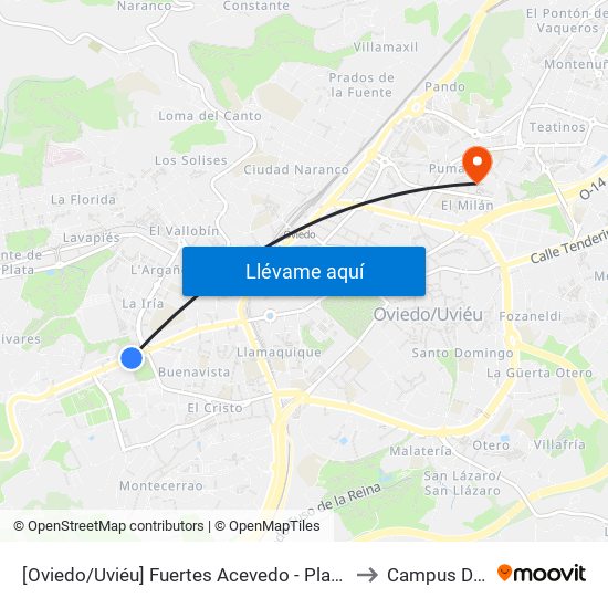 [Oviedo/Uviéu]  Fuertes Acevedo - Plaza Toros [Cta 02064] to Campus Del Milán map