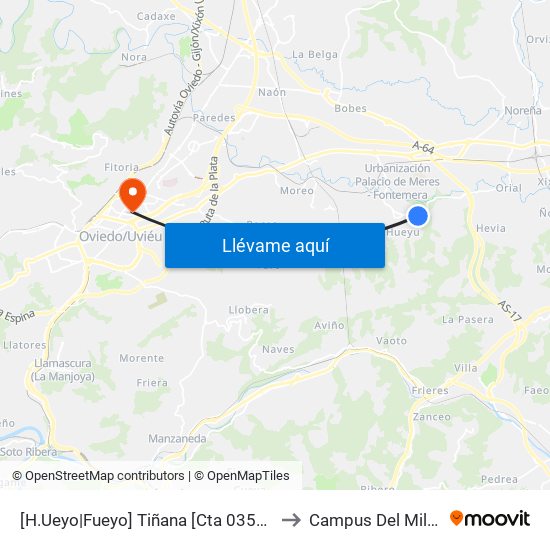 [H.Ueyo|Fueyo]  Tiñana [Cta 03516] to Campus Del Milán map