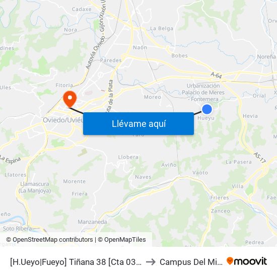 [H.Ueyo|Fueyo]  Tiñana 38 [Cta 03518] to Campus Del Milán map