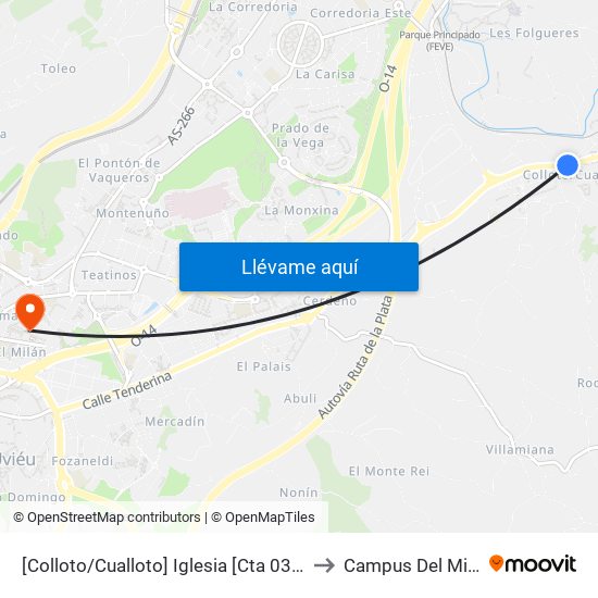 [Colloto/Cualloto]  Iglesia [Cta 03598] to Campus Del Milán map