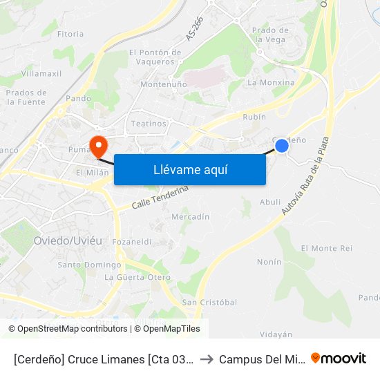 [Cerdeño]  Cruce Limanes [Cta 03607] to Campus Del Milán map