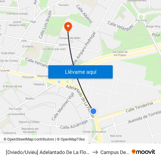 [Oviedo/Uviéu]  Adelantado De La Florida [Cta 03614] to Campus Del Milán map