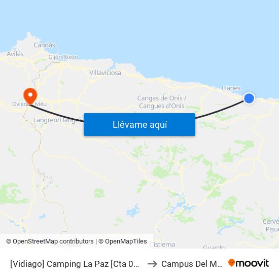 [Vidiago]  Camping La Paz [Cta 03701] to Campus Del Milán map