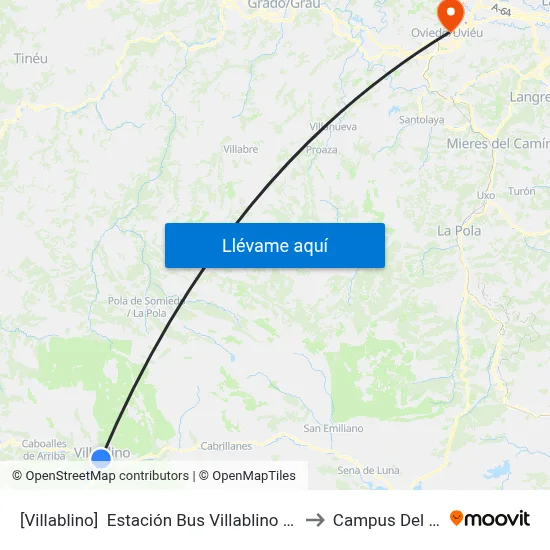 [Villablino]  Estación Bus Villablino [Cta 04875] to Campus Del Milán map