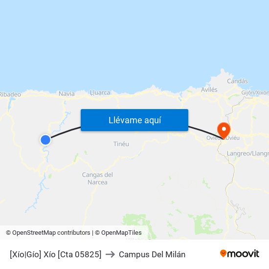 [Xío|Gío]  Xío [Cta 05825] to Campus Del Milán map