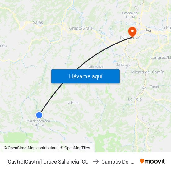 [Castro|Castru]  Cruce Saliencia [Cta 5978] to Campus Del Milán map