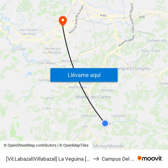 [Vil.Labazal|Villabazal]  La Veguina [Cta 06131] to Campus Del Milán map