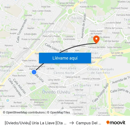 [Oviedo/Uviéu]  Uría La Llave [Cta 07430] to Campus Del Milán map