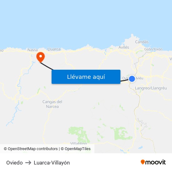 Oviedo to Luarca-Villayón map