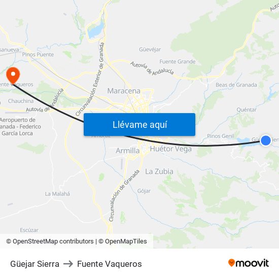 Güejar Sierra to Fuente Vaqueros map