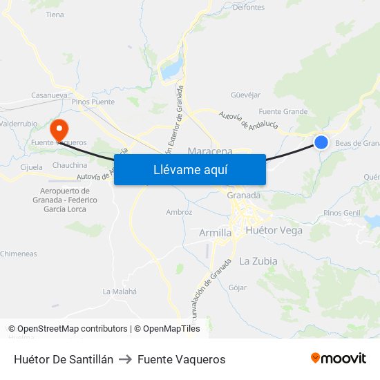 Huétor De Santillán to Fuente Vaqueros map