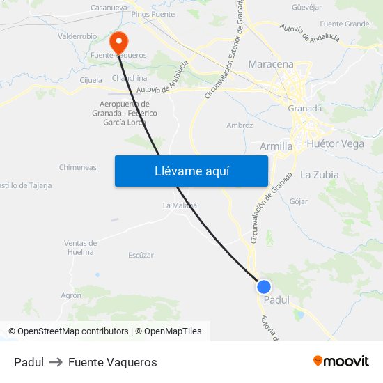 Padul to Fuente Vaqueros map