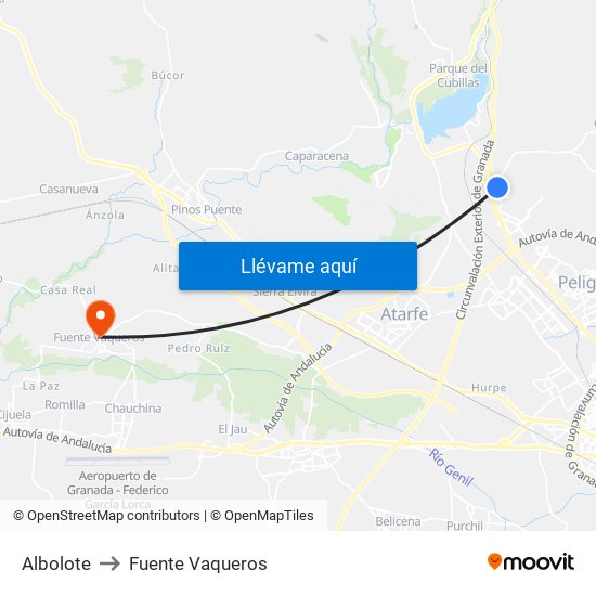 Albolote to Fuente Vaqueros map