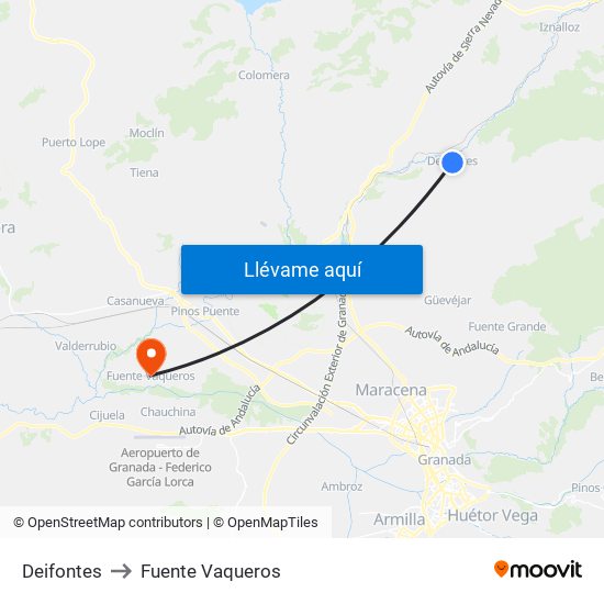 Deifontes to Fuente Vaqueros map