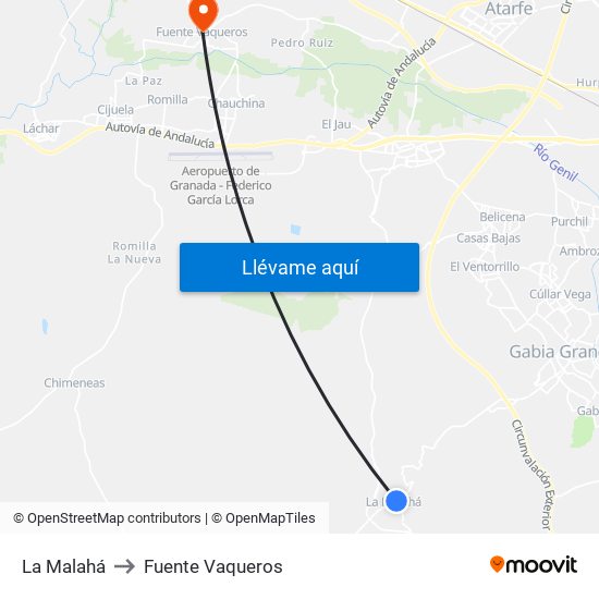 La Malahá to Fuente Vaqueros map