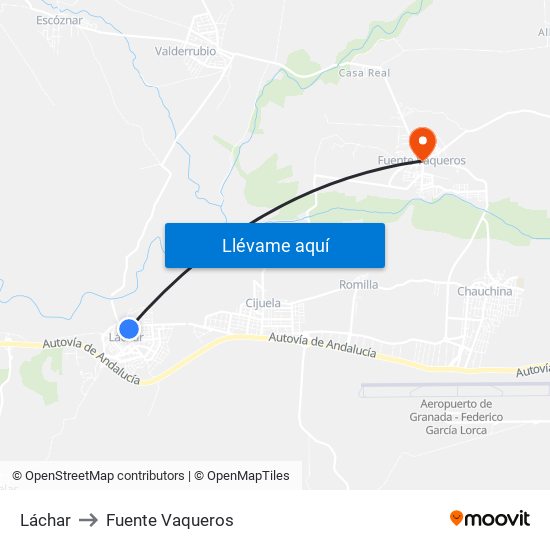 Láchar to Fuente Vaqueros map