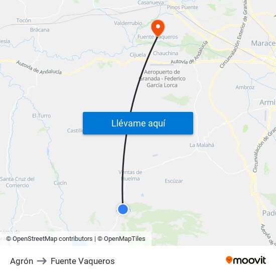 Agrón to Fuente Vaqueros map