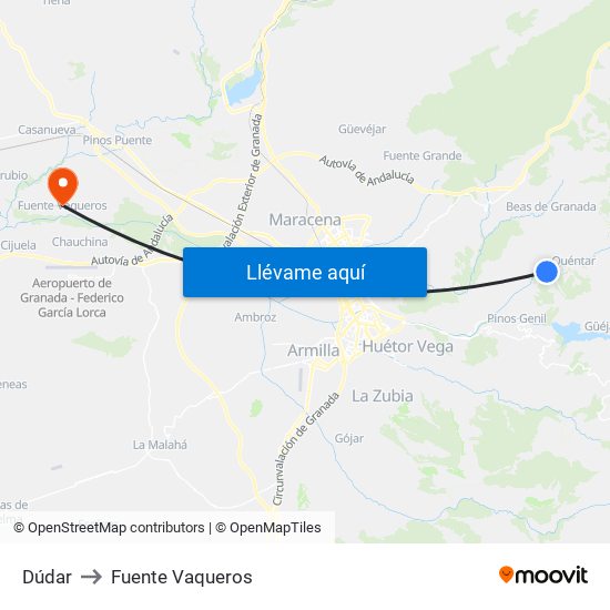 Dúdar to Fuente Vaqueros map